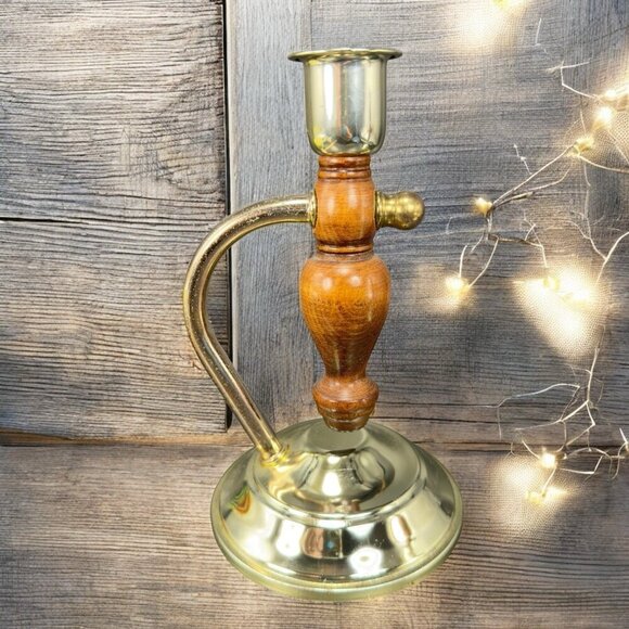 Primitive Style Wood And Metal Swivel Candle Stick Holder Set Vintage Decor VTG - Picture 2 of 16